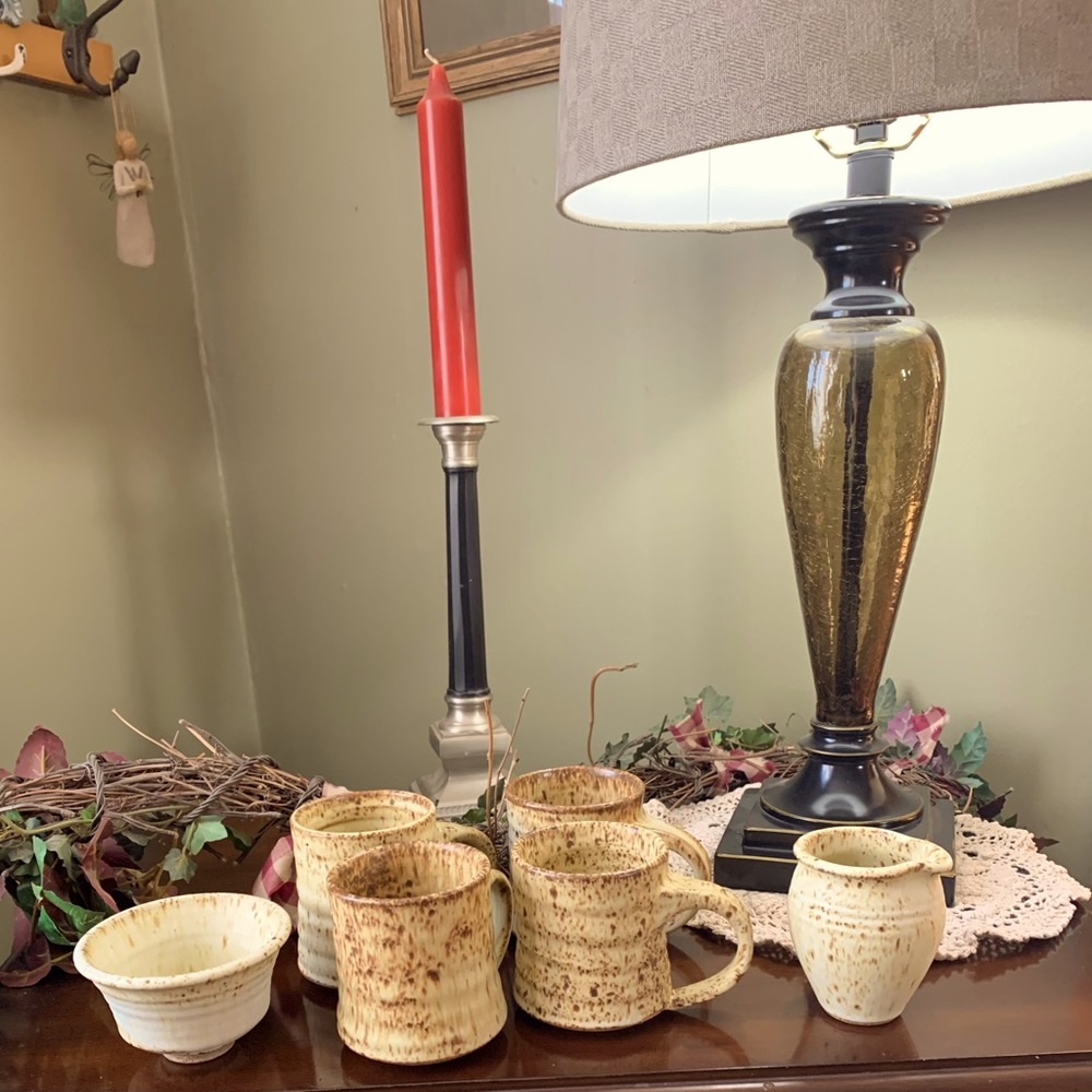 Pottery Set - 4 mugs, one cream and sugar